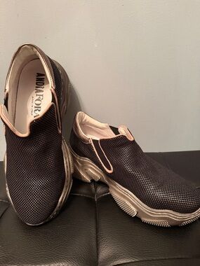 Italy Women’s Black Slip-On Sneakers with Beige/ Gold Trim
